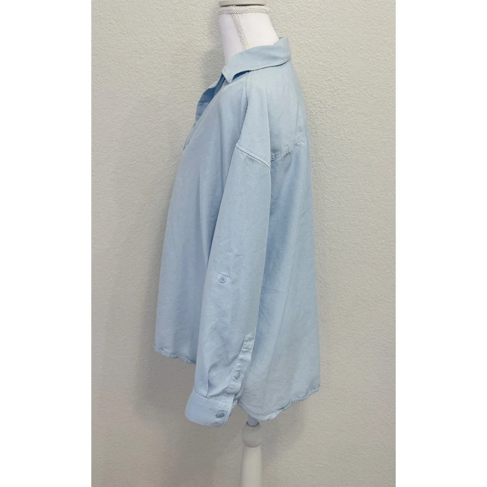 Babaton Aritzia Light Blue Lyocell Button Down Shirt Oversized 2XS